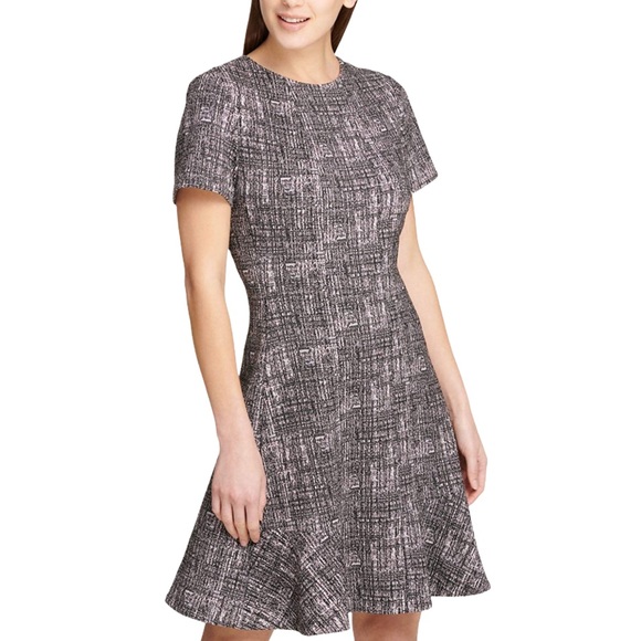 NWT DKNY Short Sleeve Jewel Neck Flare Dress Sz 14 - Picture 2 of 16